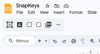 A personal Quick Access Ribbon in Google Slides, with buttons for a text box, chart, shapes and PDF download.
